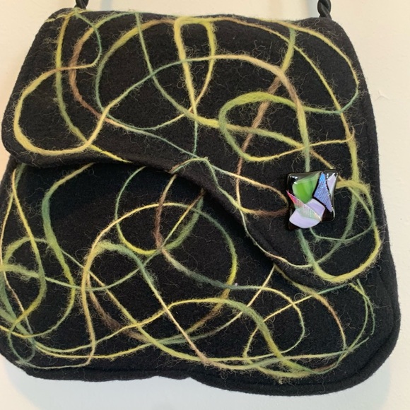 Handmade Wool Felt Embroidery Funky Crossbody Bag - Picture 3 of 11